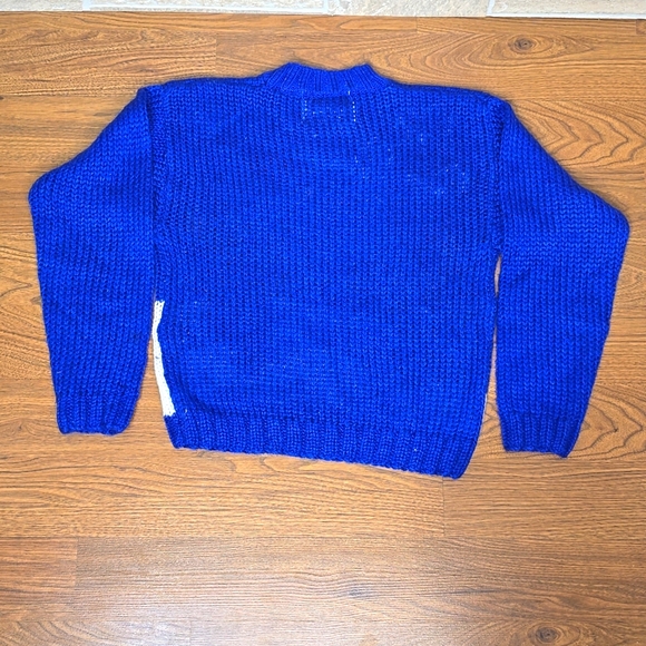 VTG 80s Handknit Teddy Bear Snowflake Ice Skating Sweater Blue - Picture 4 of 6